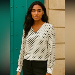 Banana Republic Black and White Polka Dot Women's Top small